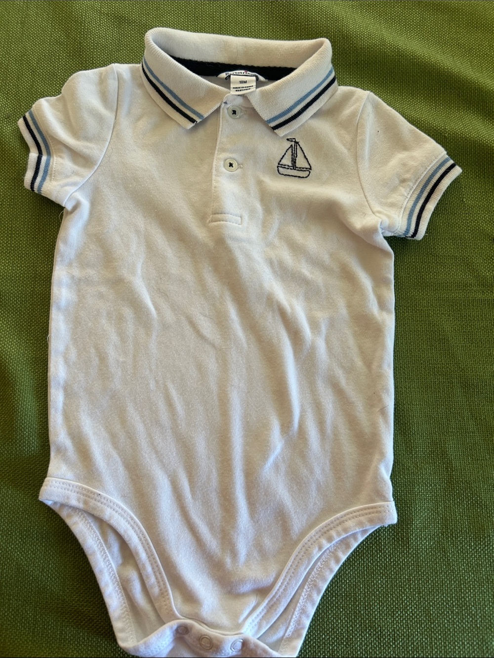 Hartstrings White Polo-Style Baby One-Piece with Navy Trim